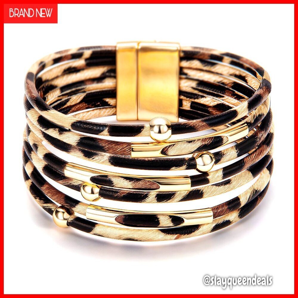 Leather Wrap Bracelet with Crystal Beads, Boho Cuff Jewelry for Women